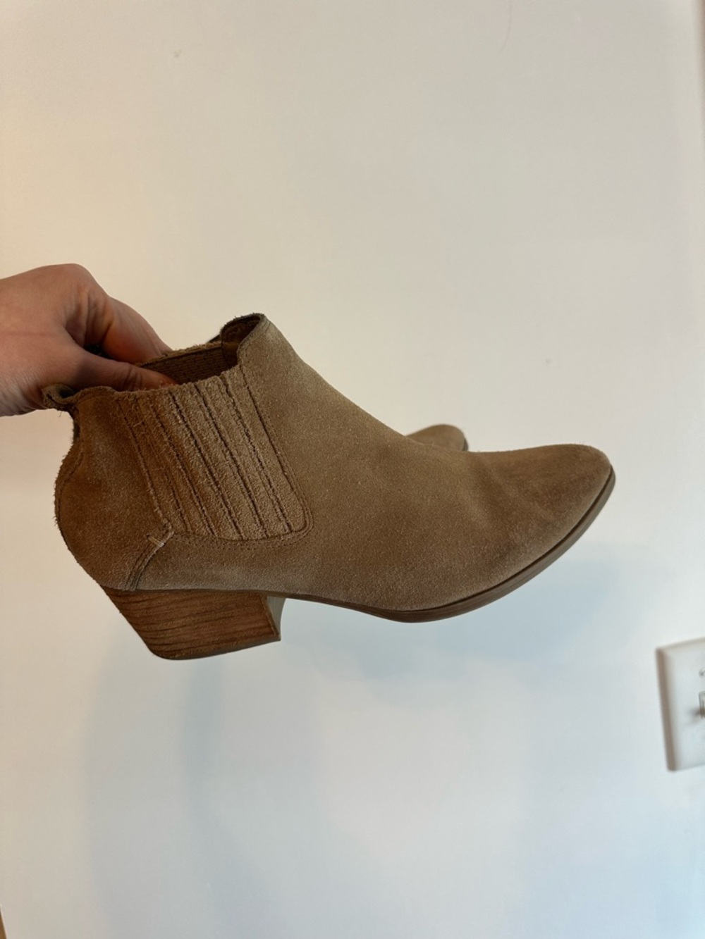 Womens Suede Ankle Bootie in Tan